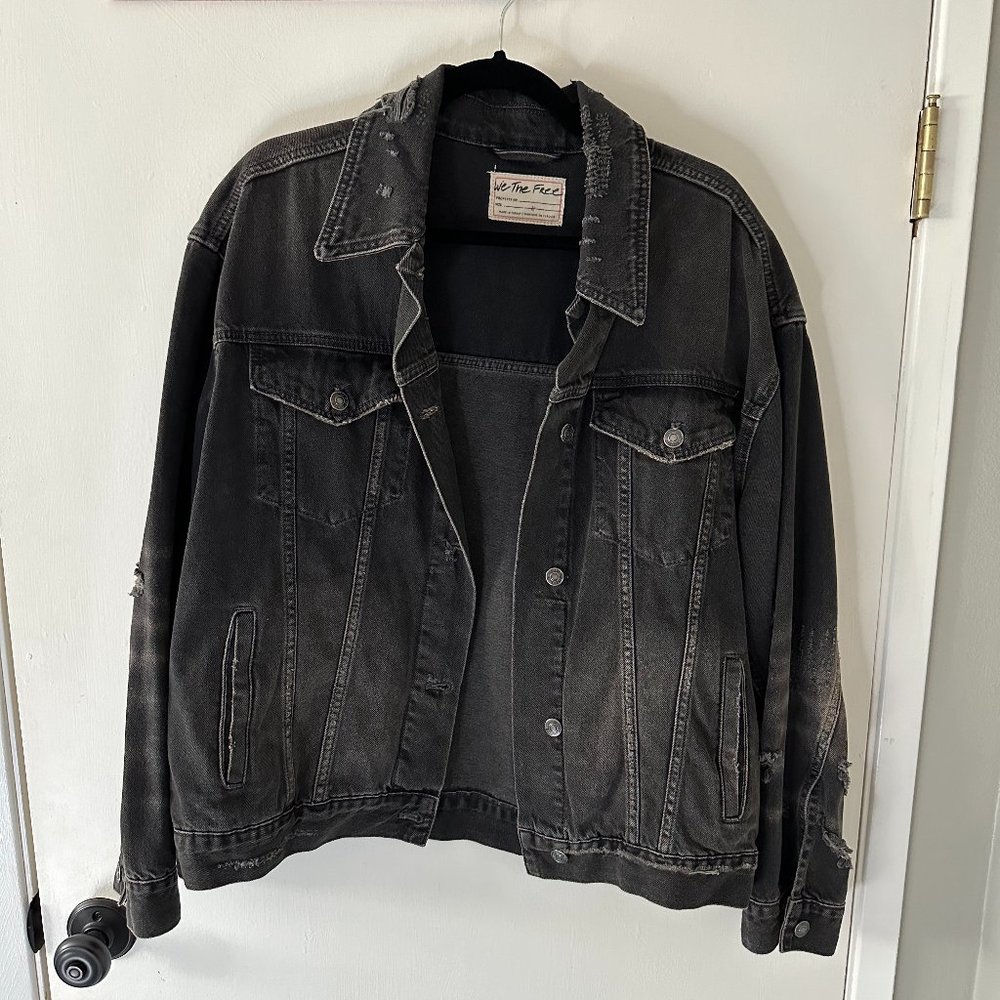 We the Free Distressed Black Denim Jacket